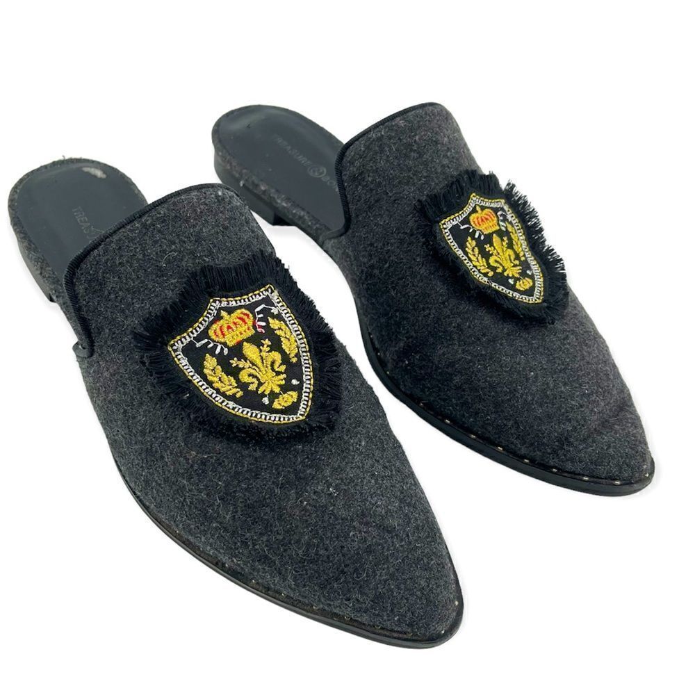 Treasure & Bond Laine Womens Gray Embellished Wool Blend Slip On Mules Size 7.5M